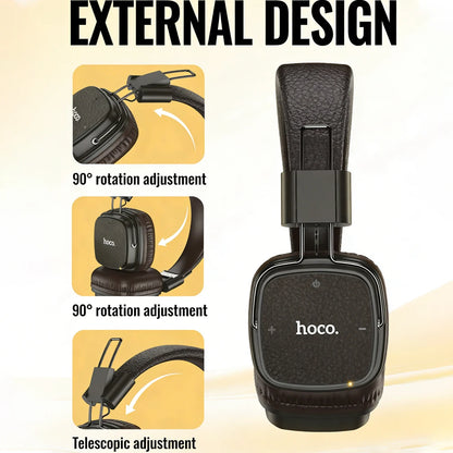 HOCO Retro PU Leather Wireless Bluetooth 5.4 écouteurs de musique de mode stéréo HiFi sur oreiller